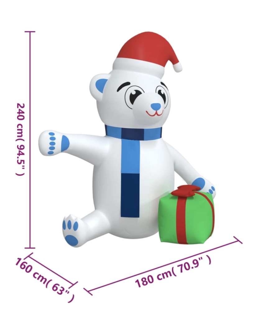 imagem de vidaXL Urso de Natal insuflável com luzes LED 240 cm11