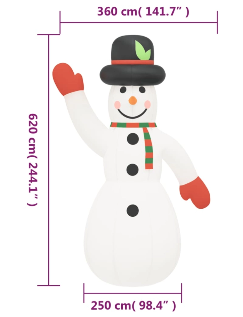 imagem de vidaXL Boneco de neve insuflável com luzes LED 620 cm11