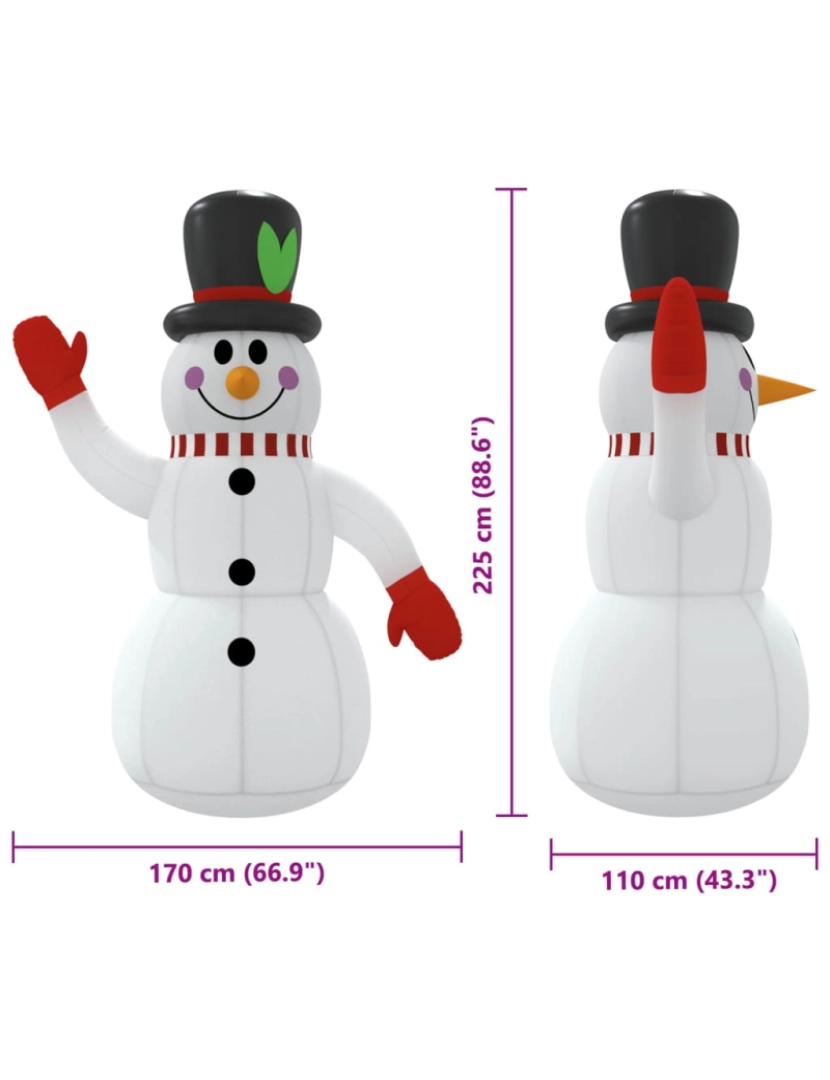 imagem de vidaXL Boneco de neve insuflável com luzes LED 225 cm11