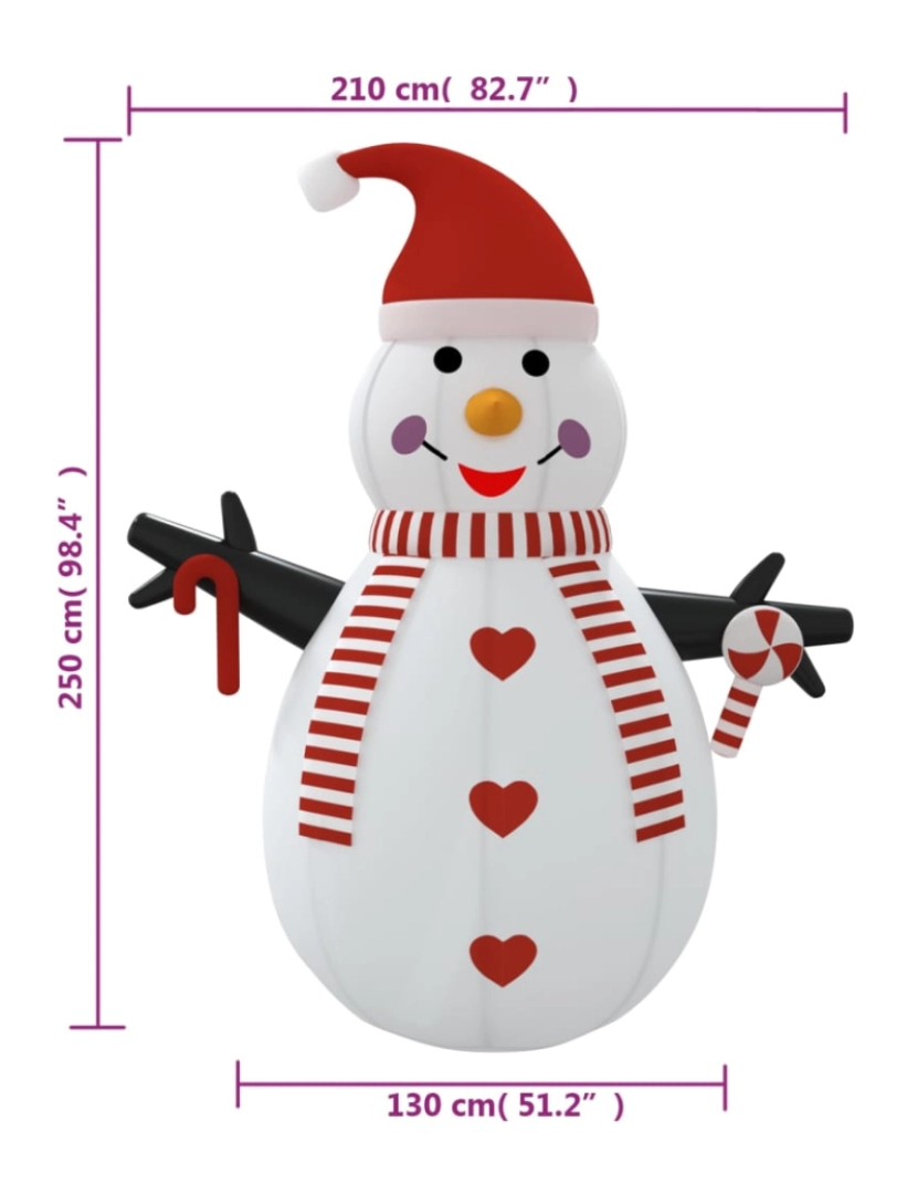 imagem de vidaXL Boneco de neve insuflável com luzes LED 250 cm11