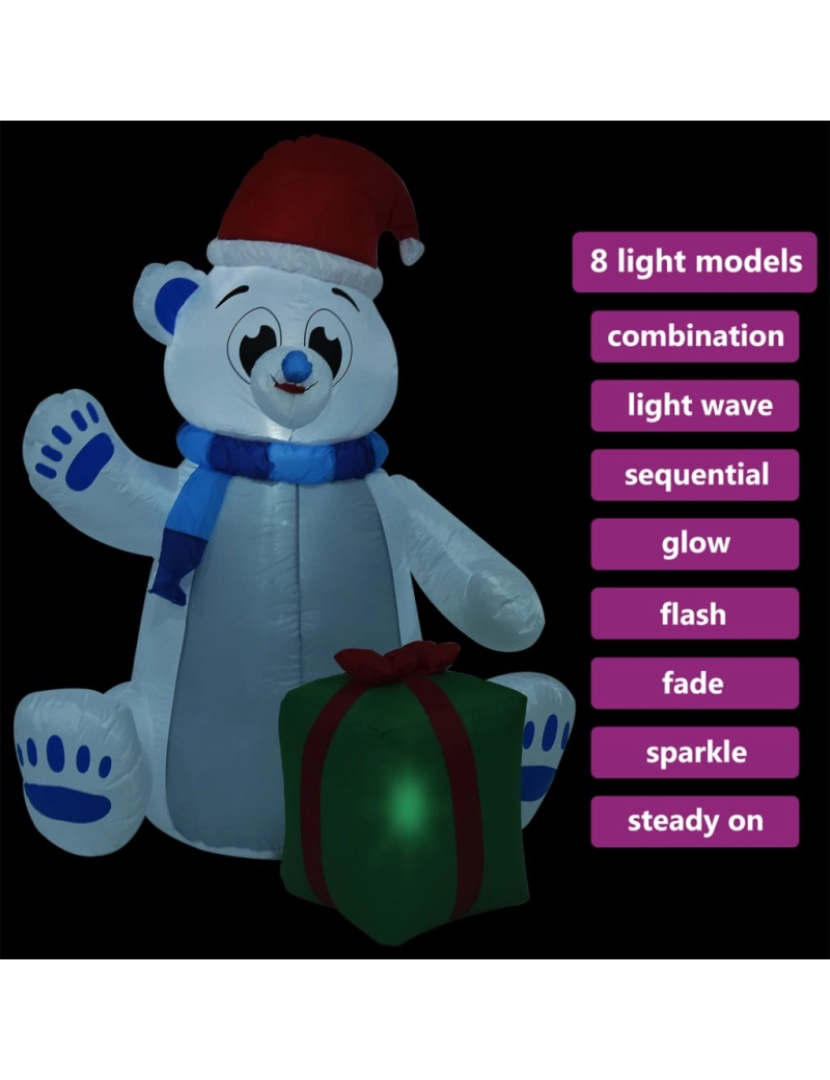 imagem de vidaXL Urso polar insuflável de Natal LED interior/exterior 1,8 m6