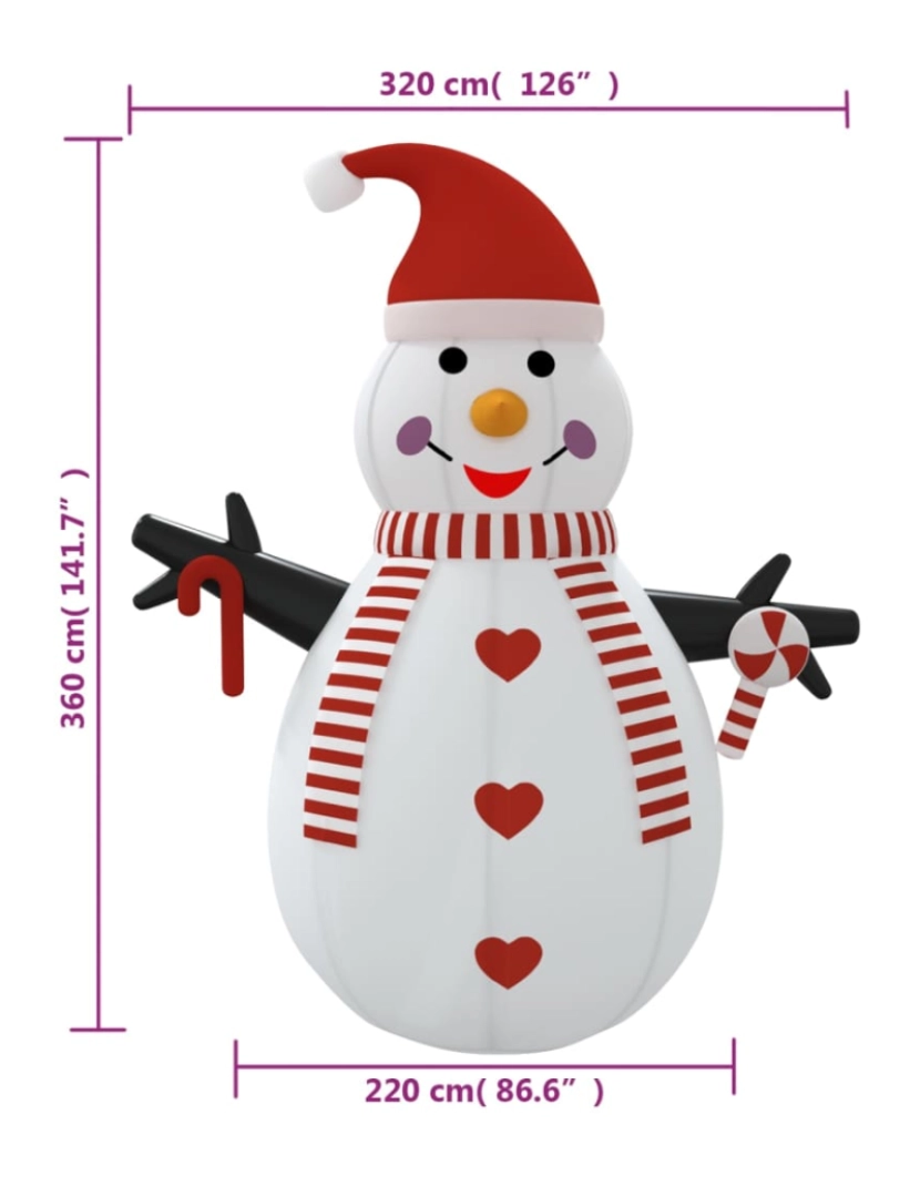 imagem de vidaXL Boneco de neve insuflável com luzes LED 360 cm11