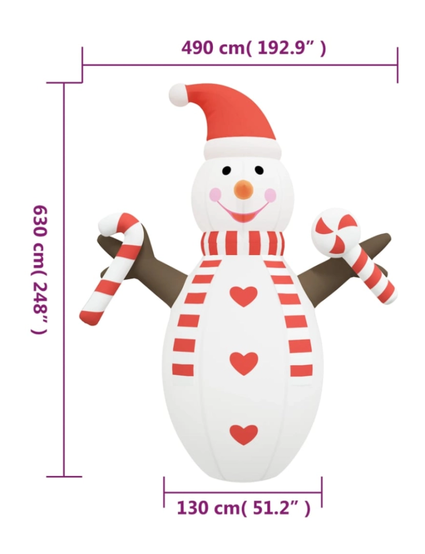 imagem de vidaXL Boneco de neve insuflável com luzes LED 630 cm11