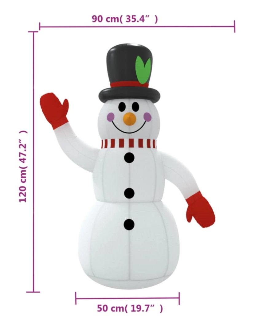 imagem de vidaXL Boneco de neve insuflável com luzes LED 120 cm11