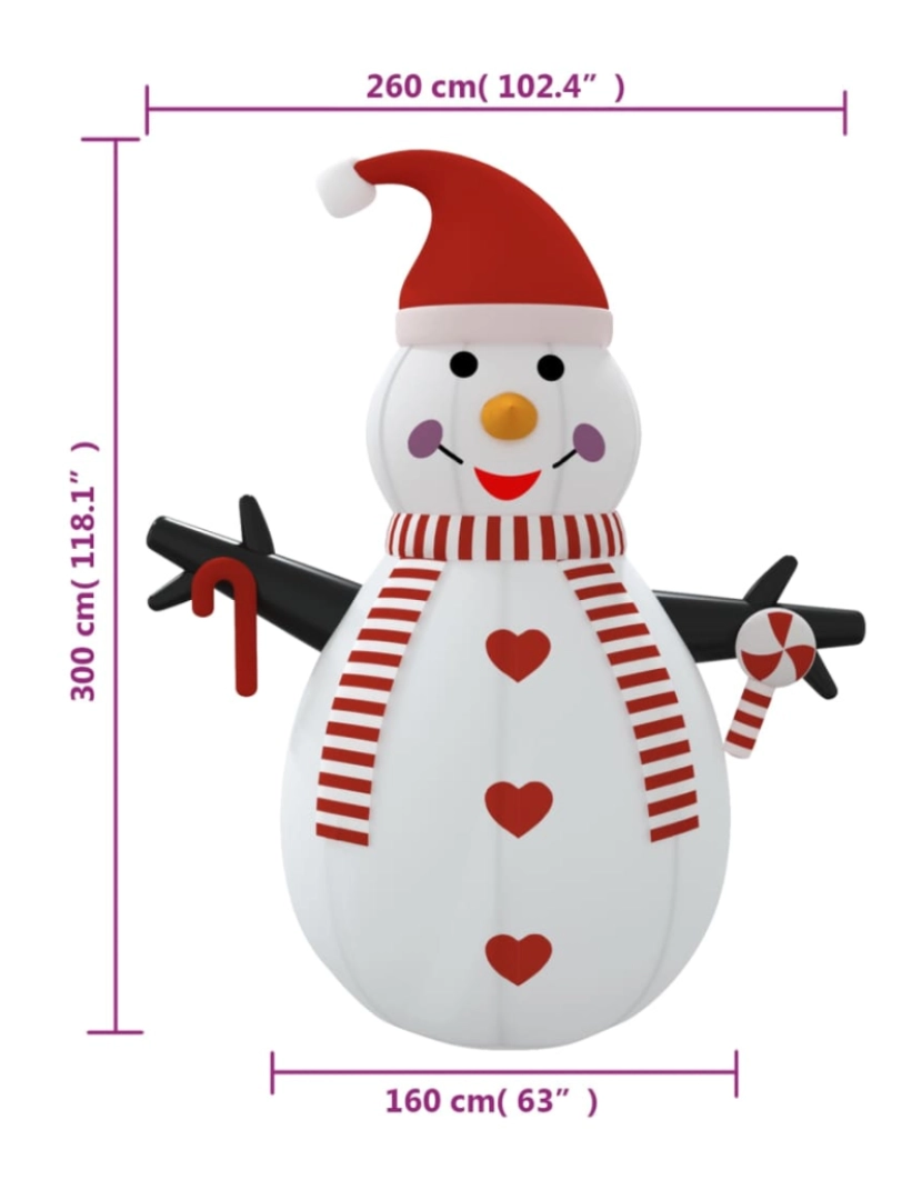 imagem de vidaXL Boneco de neve insuflável com luzes LED 300 cm11