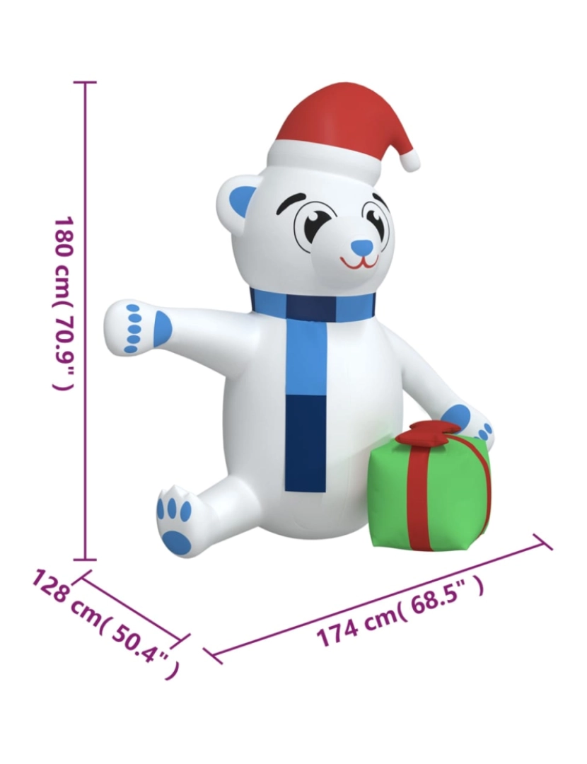 imagem de vidaXL Urso de Natal insuflável com luzes LED 180 cm11