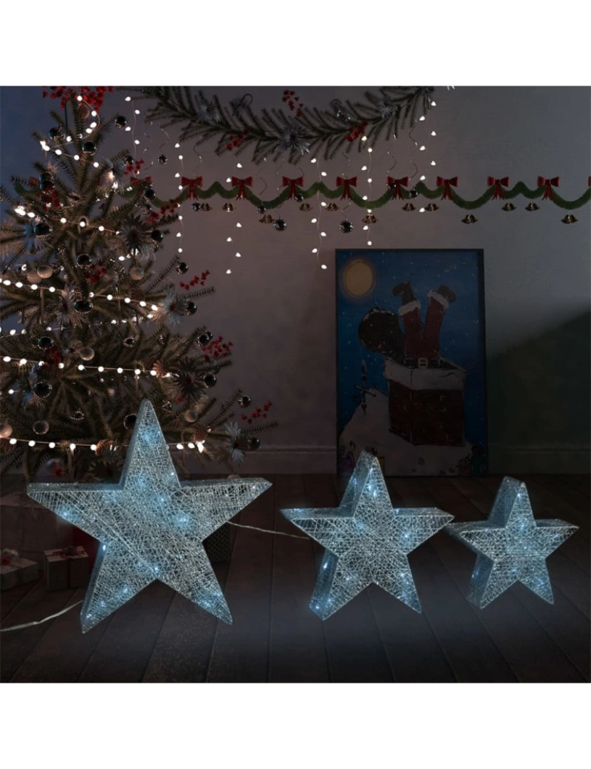 imagem de vidaXL Estrelas de Natal com luzes LED 3 pcs ext./int. arame prateado1