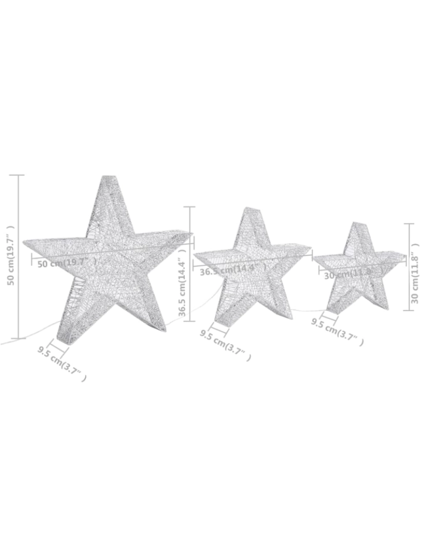 imagem de vidaXL Estrelas de Natal com luzes LED 3 pcs ext./int. arame prateado11