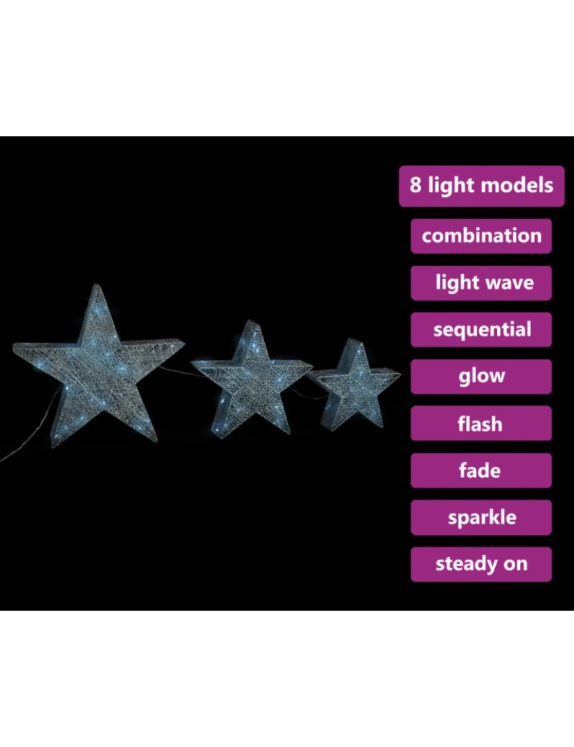 imagem de vidaXL Estrelas de Natal com luzes LED 3 pcs ext./int. arame prateado4