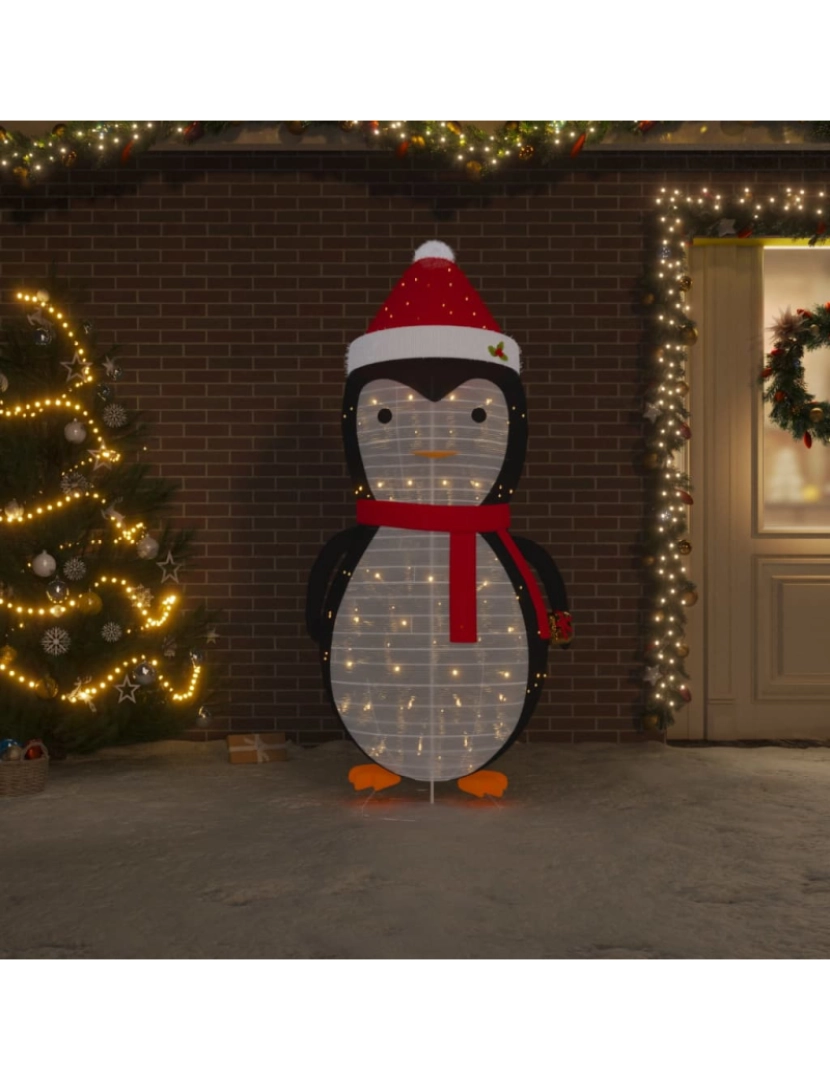 imagem de vidaXL Pinguim de Natal decorativo com luzes LED tecido de luxo 180 cm1