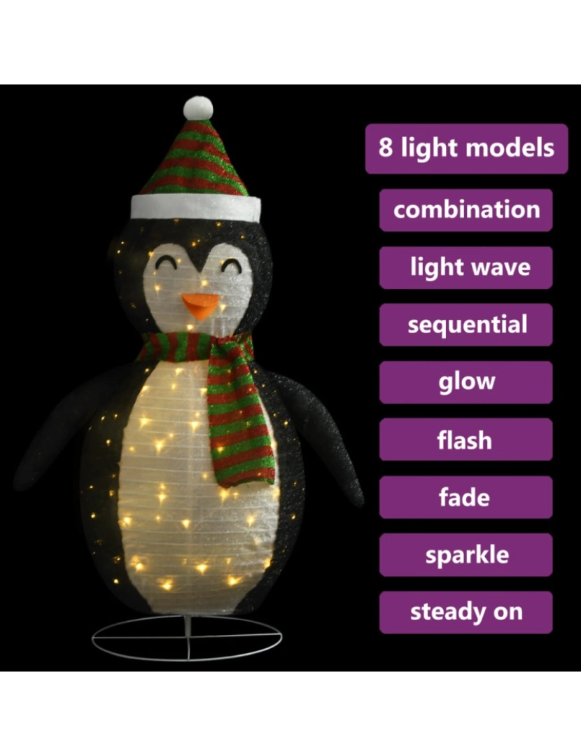 imagem de vidaXL Pinguim de Natal decorativo com luz LED tecido de luxo 60 cm5