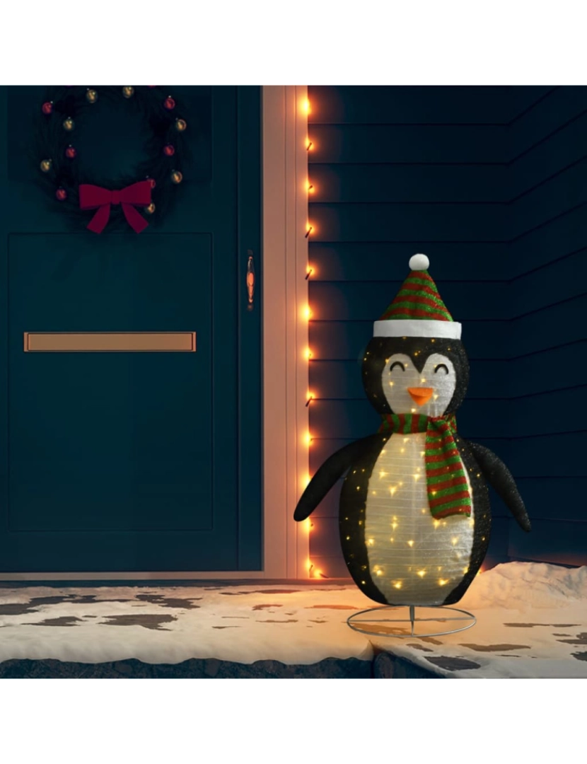 imagem de vidaXL Pinguim de Natal decorativo com luzes LED tecido de luxo 120 cm1