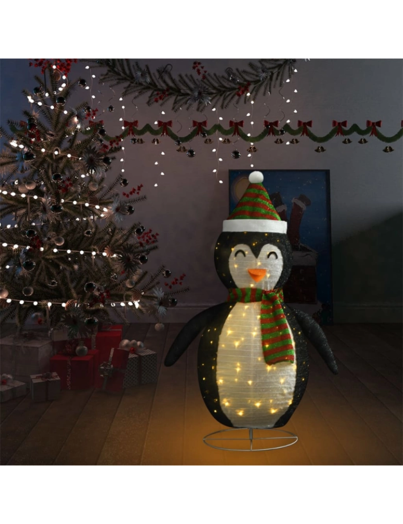 imagem de vidaXL Pinguim de Natal decorativo com luzes LED tecido de luxo 120 cm4