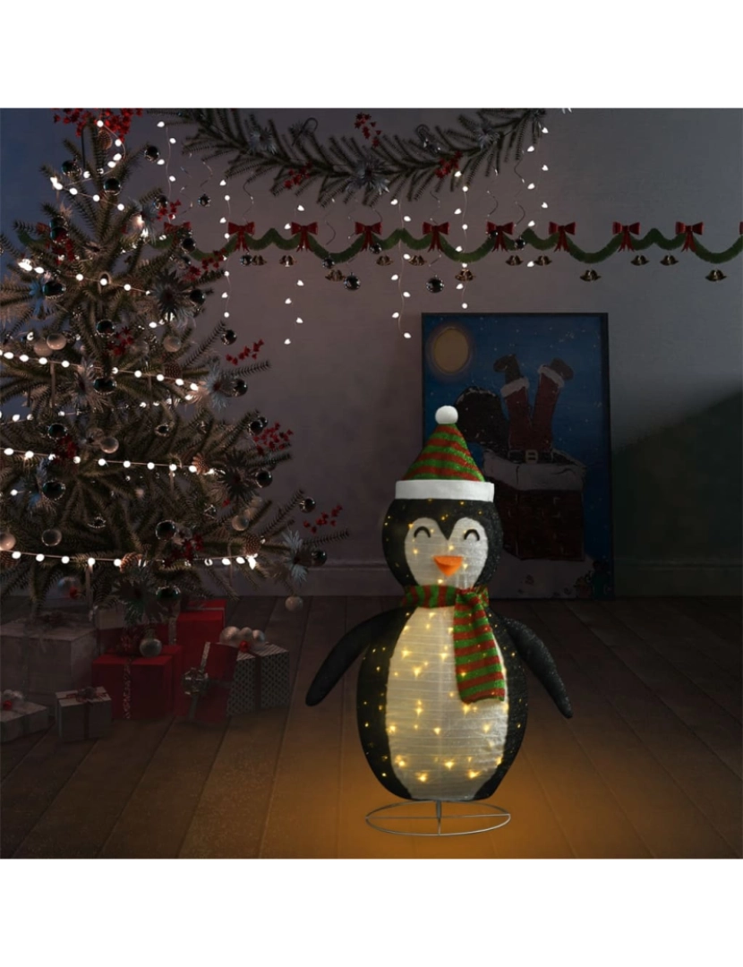 imagem de vidaXL Pinguim de Natal decorativo com luzes LED tecido de luxo 90 cm4