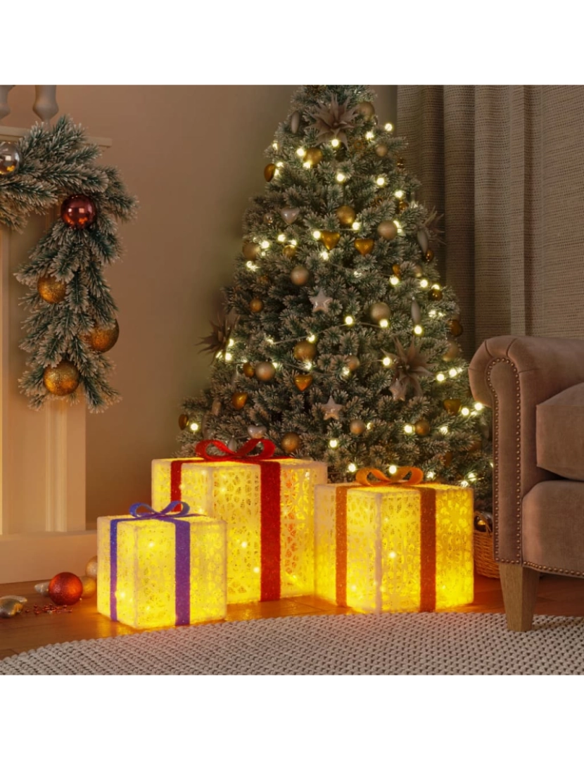 imagem de vidaXL Presentes de Natal iluminados 3 pcs 64 luzes LED branco quente1