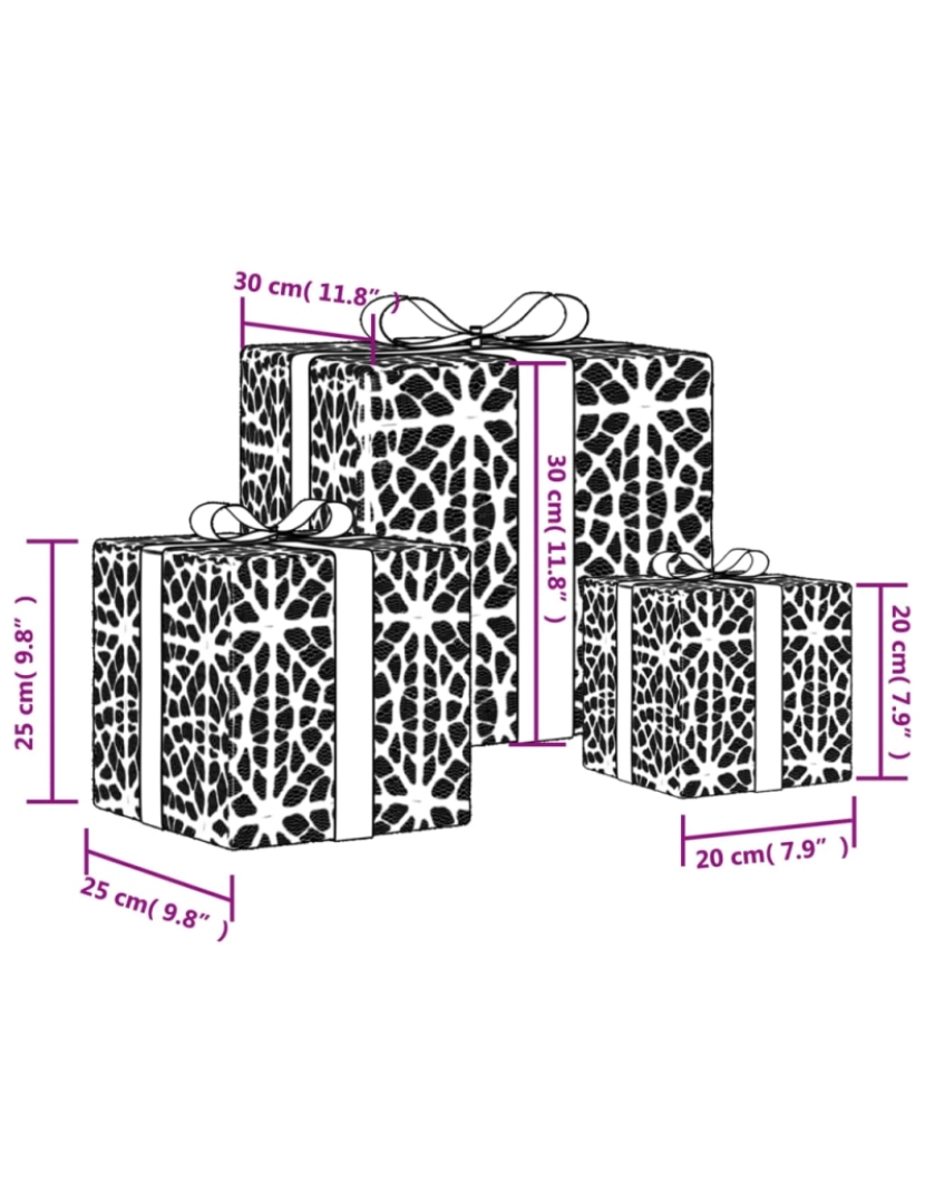 imagem de vidaXL Presentes de Natal iluminados 3 pcs 64 luzes LED branco quente11