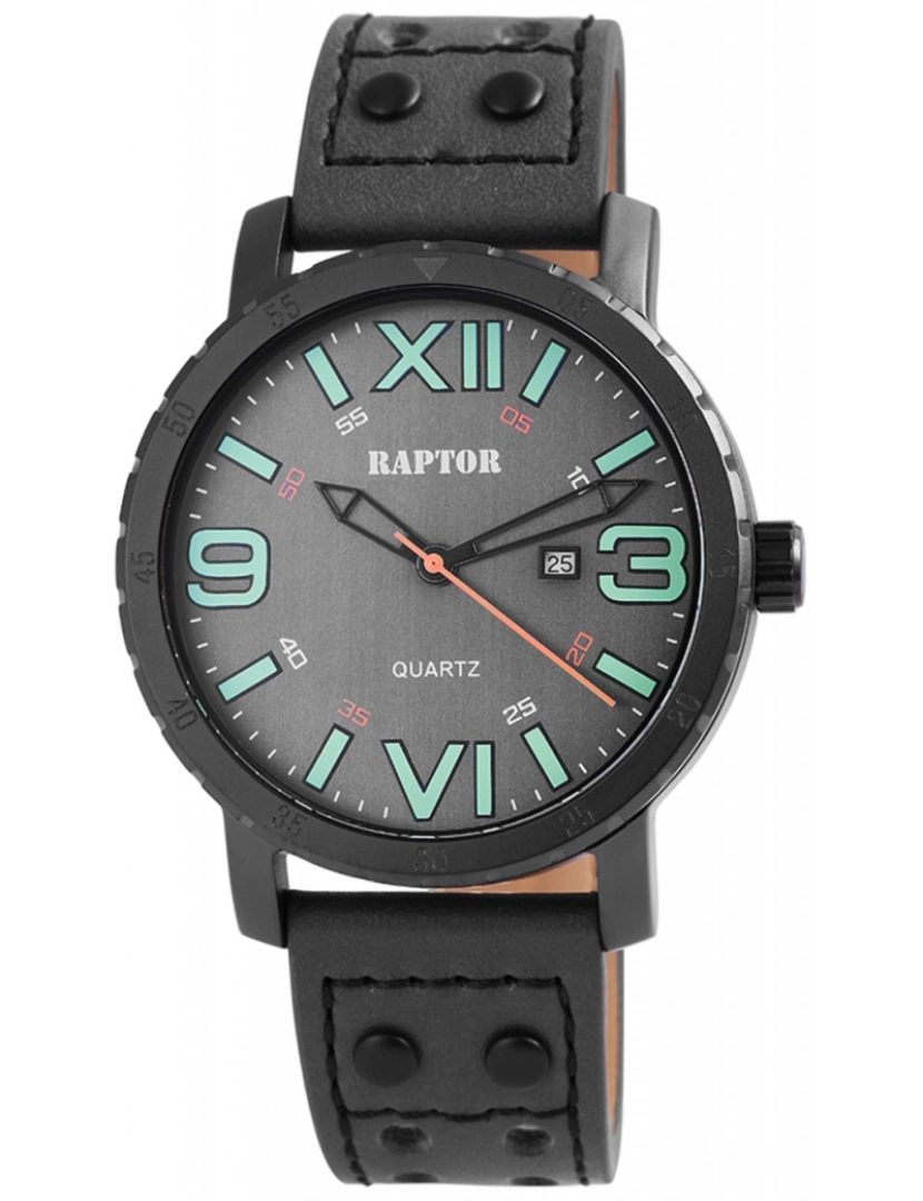 Raptor - Relógio Raptor Homem com Bracelete em Couro Genuíno Cinzento