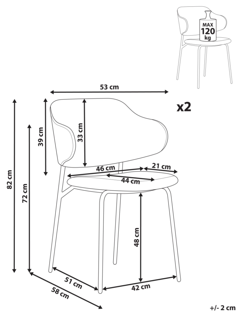 imagem de Conjunto de 2 cadeiras jantar em pele sintética castanha pernas metálicas pretas encosto curvo sem braços design moderno contemporâneo2