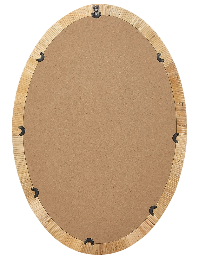 imagem de Espelho de parede oval com moldura em rattan castanho claro 50 x 70 cm para sala ou quarto4