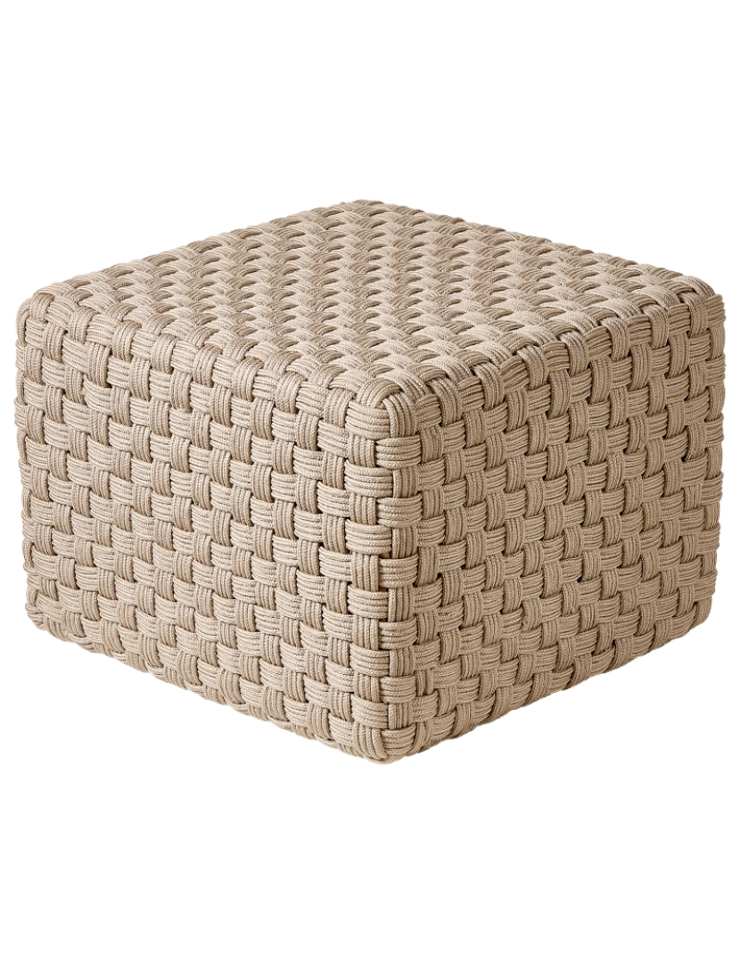 Beliani - Pufe de jardim quadrado tecido à mão em material sintético taupe 50 x 50 x 35 cm para exterior de estilo boho