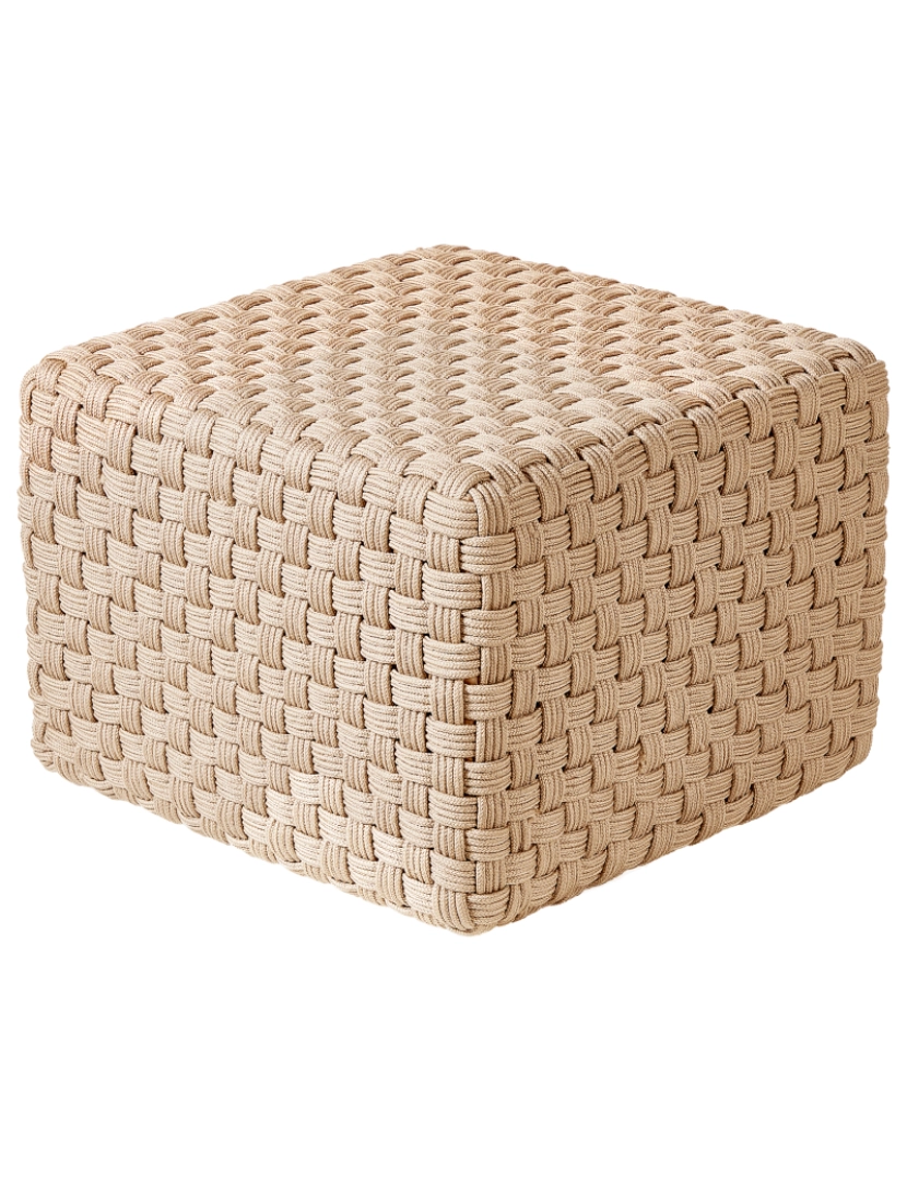 imagem de Pufe de jardim quadrado tecido à mão em material sintético creme claro 50 x 50 x 35 cm para exterior de estilo boho1