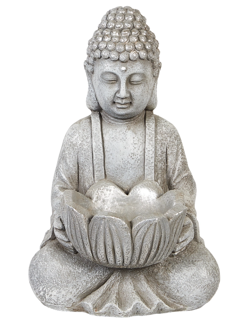 imagem de Figura decorativa com forma de Buda em MgO cinzento 44 cm peça de destaque para interior ou exterior4