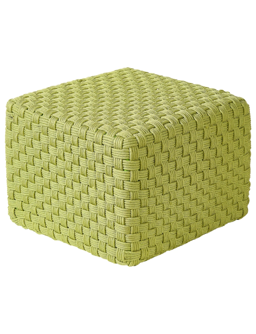 Beliani - Pufe de jardim quadrado tecido à mão em material sintético verde 50 x 50 x 35 cm para exterior de estilo boho