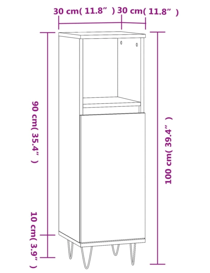 imagem de vidaXL Armário WC 30x30x100 cm derivados de madeira carvalho fumado11