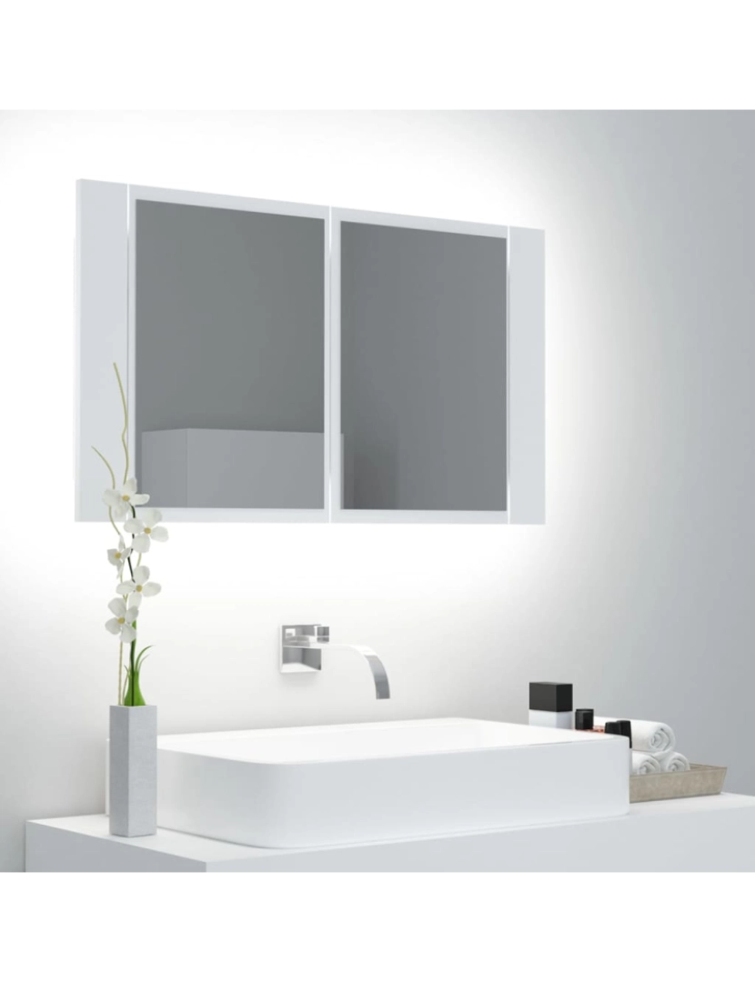 imagem de vidaXL Armário espelhado casa de banho LED 80x12x45 cm acrílico branco1