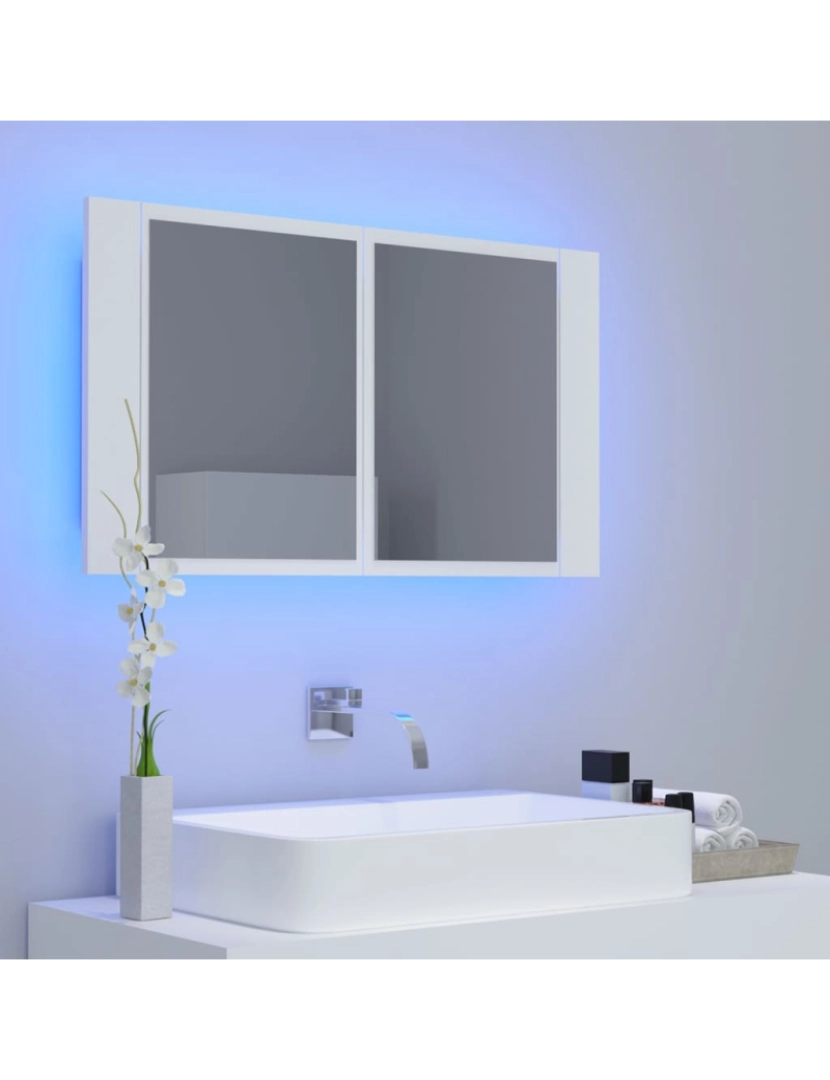 imagem de vidaXL Armário espelhado casa de banho LED 80x12x45 cm acrílico branco4