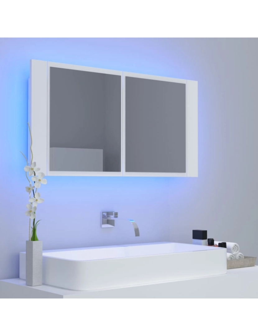 imagem de vidaXL Armário espelhado casa de banho LED 90x12x45 cm acrílico branco4