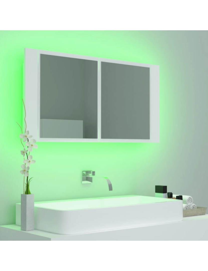 imagem de vidaXL Armário espelhado casa de banho LED 90x12x45 cm acrílico branco5