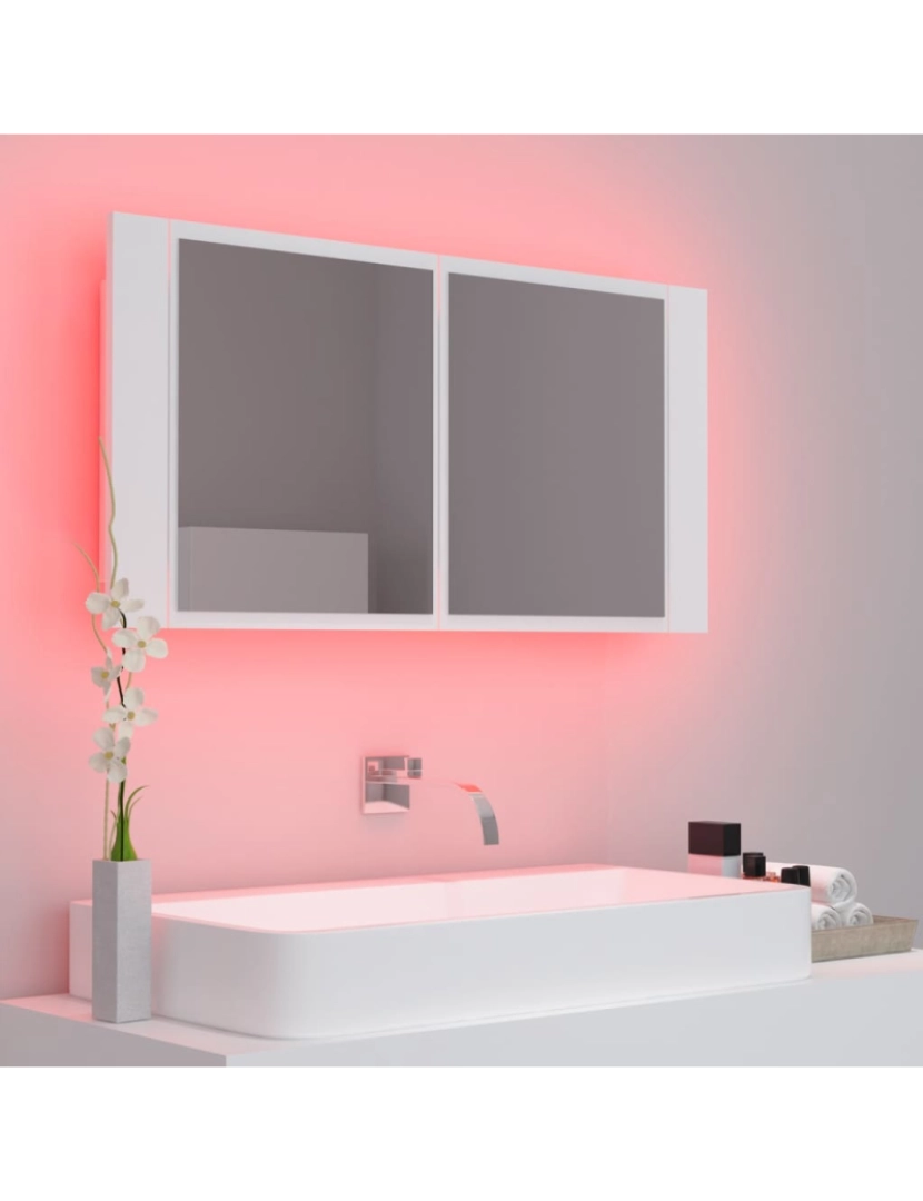 imagem de vidaXL Armário espelhado casa de banho LED 90x12x45 cm acrílico branco6