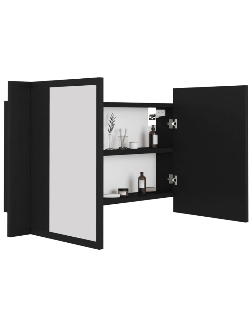 imagem de vidaXL Armário espelhado casa de banho LED 80x12x45 cm acrílico preto8