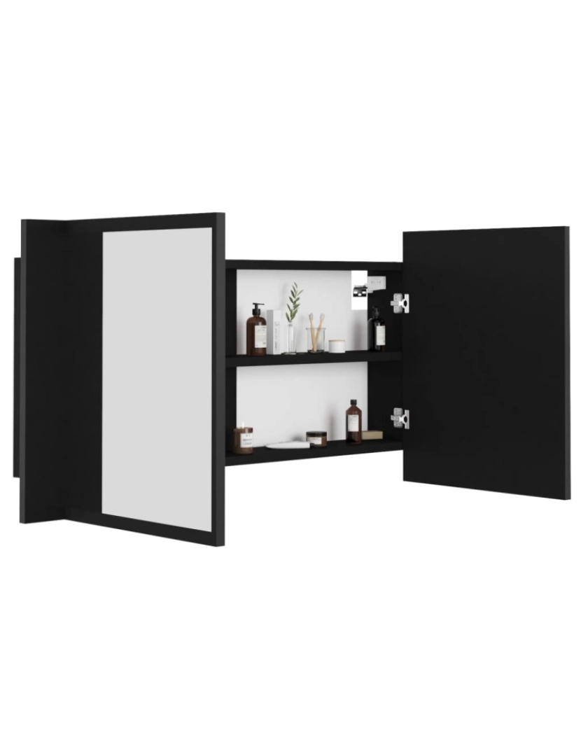 imagem de vidaXL Armário espelhado casa de banho LED 90x12x45 cm acrílico preto8