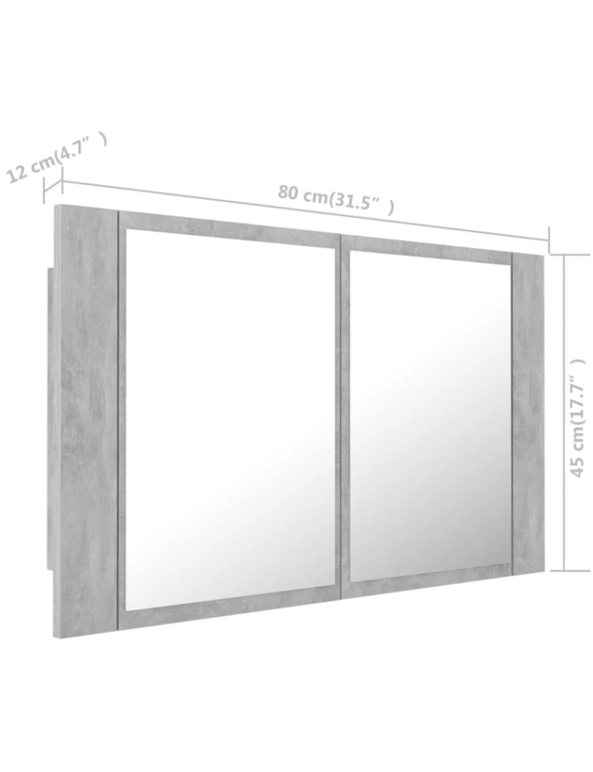 imagem de vidaXL Armário espelhado casa de banho LED acrílico cinza cimento11