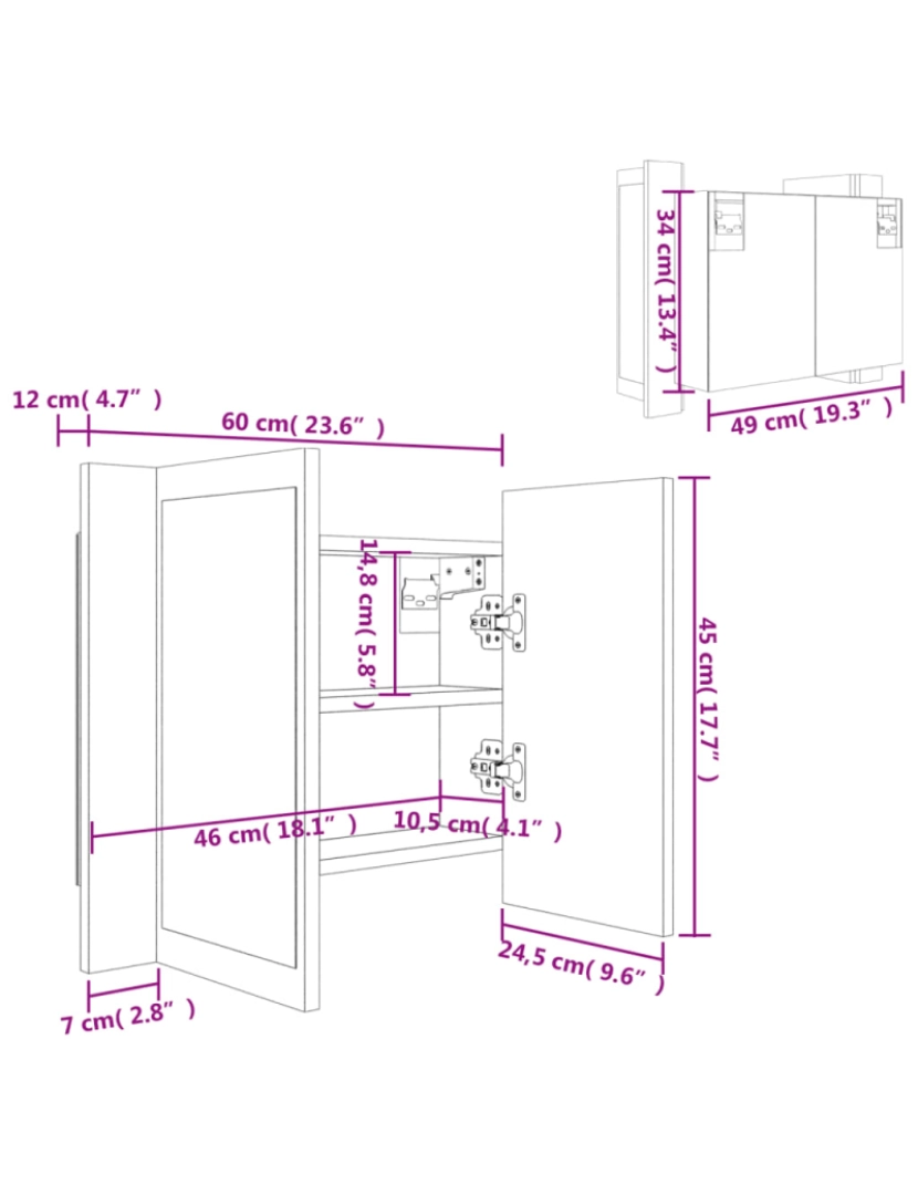 imagem de vidaXL Armário espelhado casa banho c/ LED 60x12x45 cm acrílico branco11