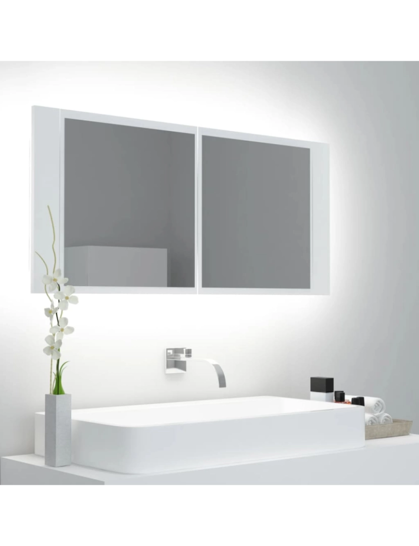 imagem de vidaXL Armário espelhado casa de banho LED 100x12x45cm acrílico branco1