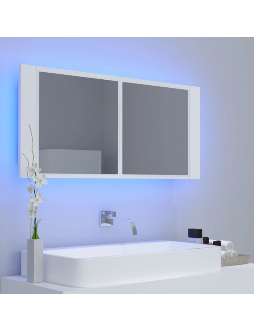 imagem de vidaXL Armário espelhado casa de banho LED 100x12x45cm acrílico branco10