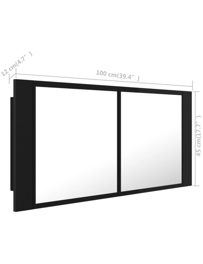 imagem de vidaXL Armário espelhado casa de banho LED 100x12x45cm acrílico preto11