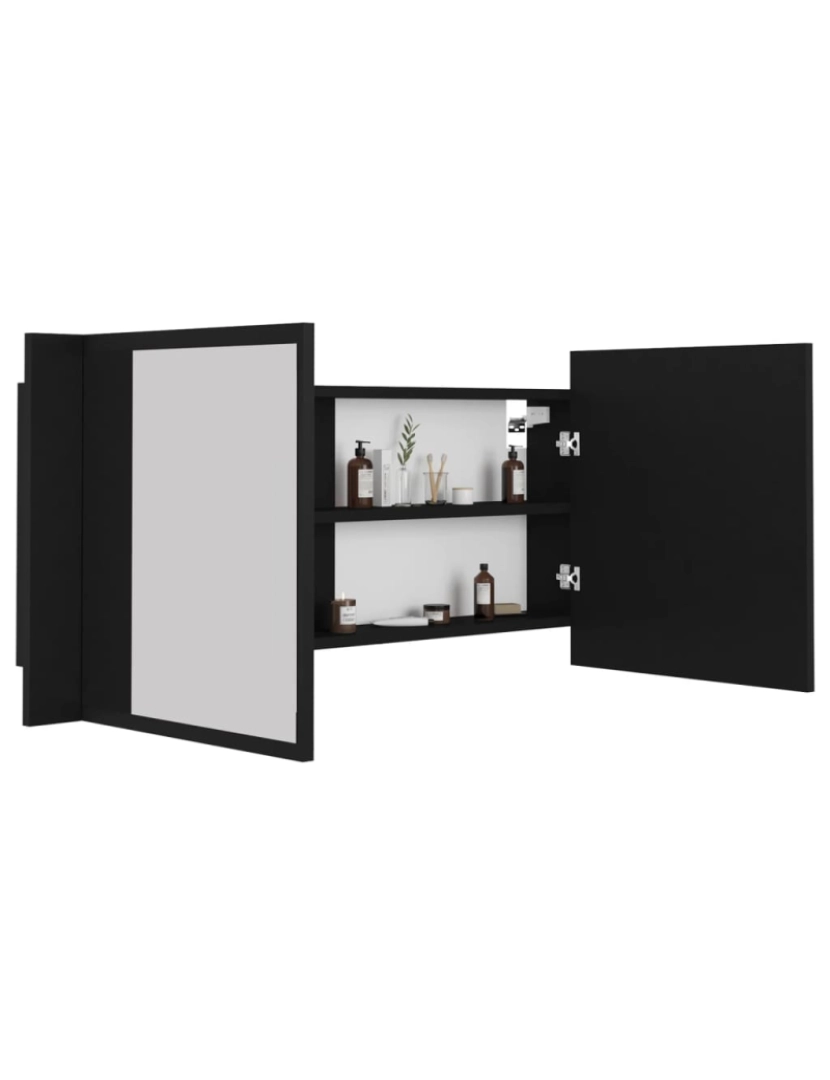 imagem de vidaXL Armário espelhado casa de banho LED 100x12x45cm acrílico preto7