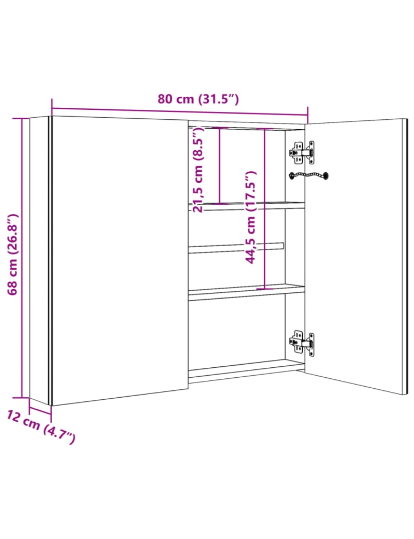 imagem de vidaXL Armário espelhado para casa de banho com LED 80x12,2x68 cm10