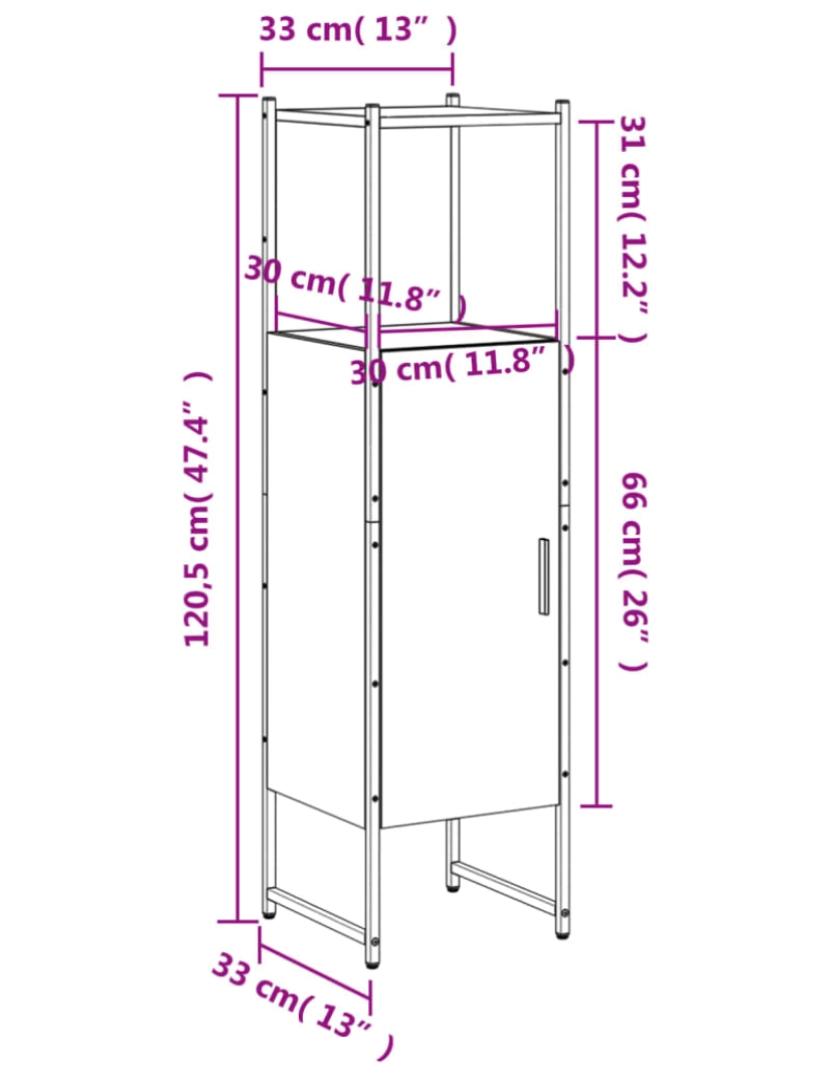imagem de vidaXL Armário WC 33x33x120,5 cm derivados de madeira carvalho fumado11
