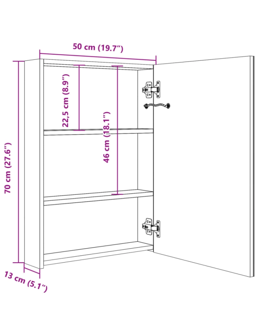 imagem de vidaXL Armário espelhado para casa de banho com LED 50x13x70 cm10