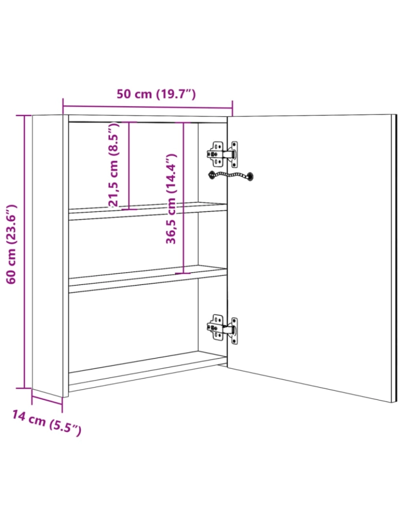 imagem de vidaXL Armário espelhado para casa de banho com LED 50x13,5x60 cm9