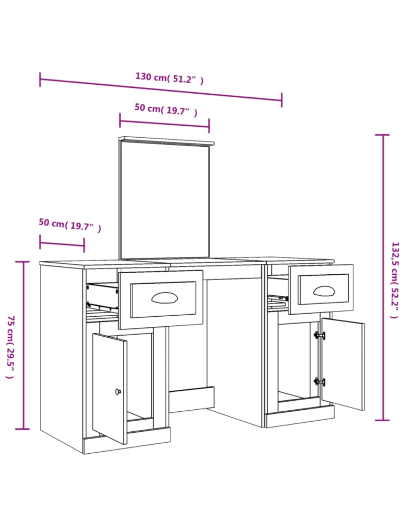 imagem de vidaXL Toucador com espelho 130x50x132,5 cm cinzento cimento11