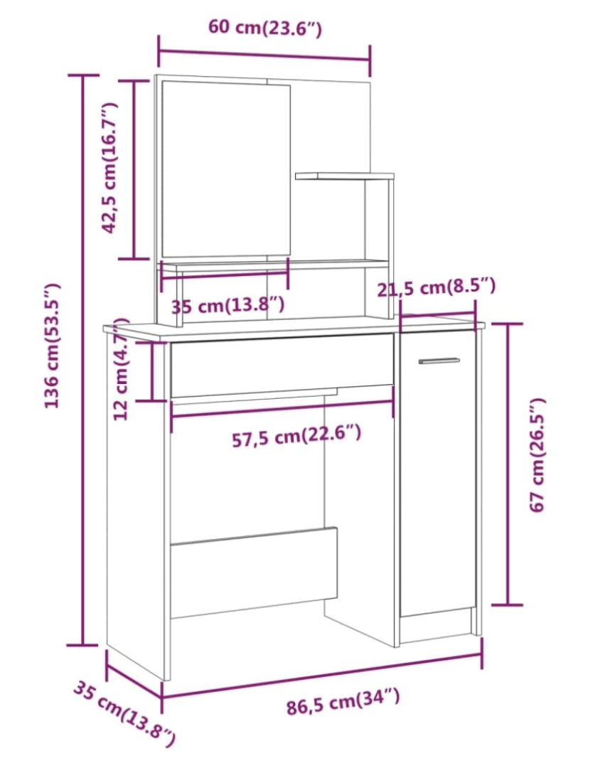 imagem de vidaXL Conjunto toucador 86,5x35x136 cm cinzento cimento10