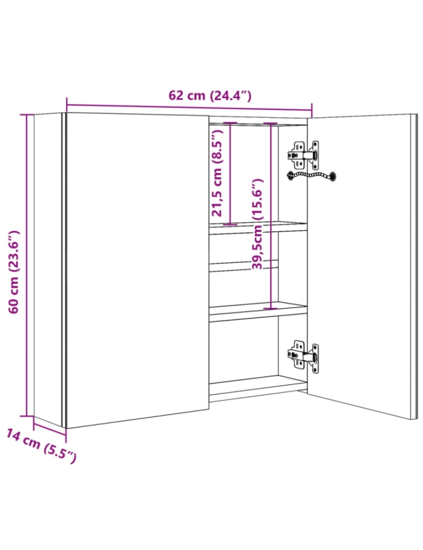 imagem de vidaXL Armário espelhado para casa de banho com LED 60x14x62 cm9