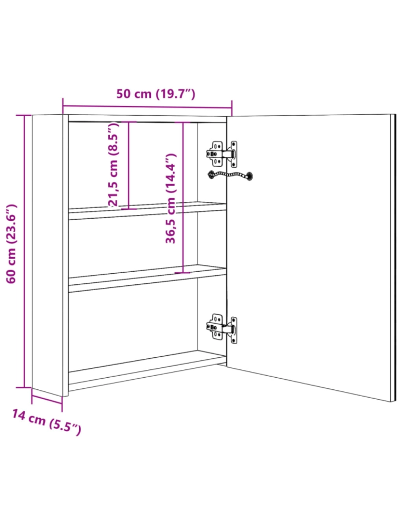 imagem de vidaXL Armário espelhado p/ casa de banho com LED 50x14x60 cm preto9