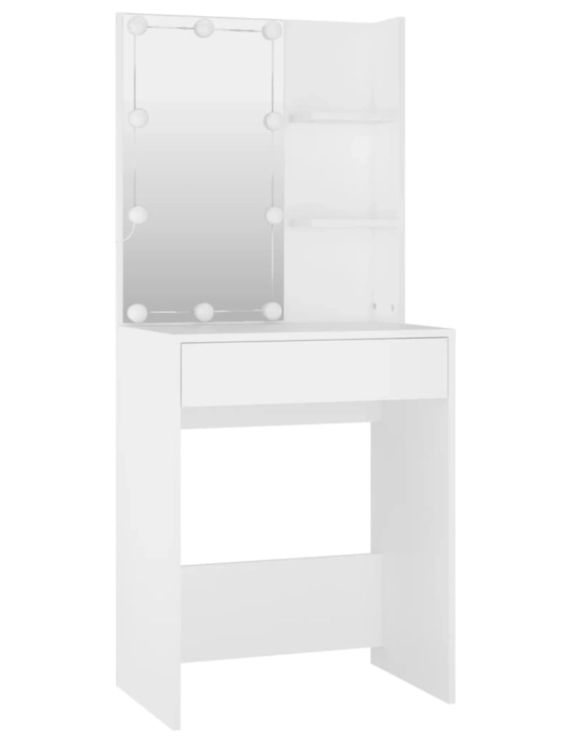 imagem de vidaXL Conjunto toucador c/ LEDs madeira processada branco8